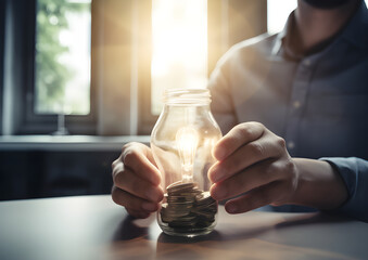 Happy business owner saving money. Business idea