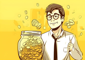 Happy business owner saving money. Business idea