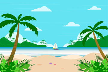 Fototapeta na wymiar tropical flat summer background beach landscape