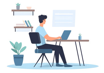 Man working in office for business on white background