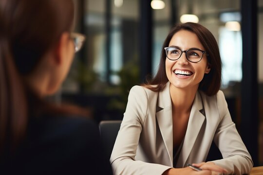 smiling business woman taking job interview