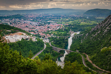 Solkan Bridge and view on Vipava valley