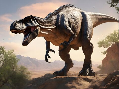 tyrannosaurus dinosaur. Ancient dinosaur in the jungle. Jurassic period. generative AI