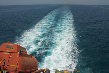 free fall life boat of a merchant ship at sea