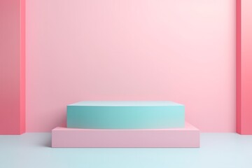 3D Background Podium Sceneries on pedestals against a pink geometric platform / podium.  Created with AI.