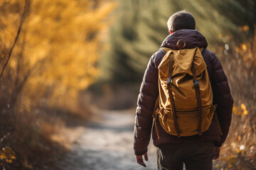 Fototapeta na wymiar Unrecognizable hiker man with backpack
