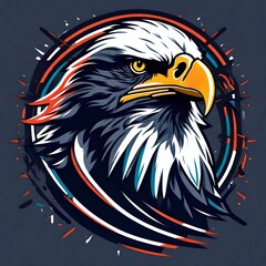 A logo for a business or sports team featuring an American Bald Eagle bird. 
that is suitable for a t-shirt graphic.