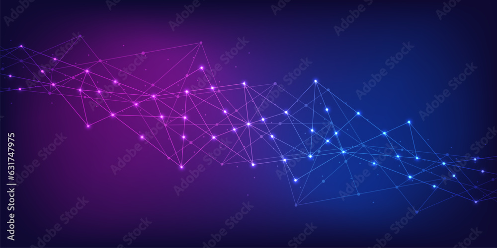Wall mural abstract technology background with connecting the dots and lines. global network connection, intern