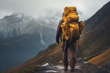 Unrecognizable hiker man with backpack