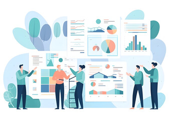 Teamwork illustration. Blue print with icons related to cooperation, teamwork, hands-on-mentality and networking