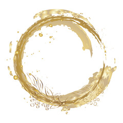 Gold Foil Frame . Gold botany flowers. Gold splatter frames glitter. Gold brush stroke on transparent background.	