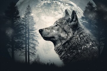 Howling wolf moon. Generate Ai