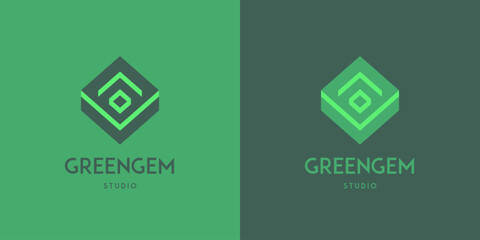 Green vector logo with rhombus sign and bright stripes