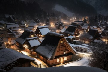 Winter japanese houses. Generate Ai