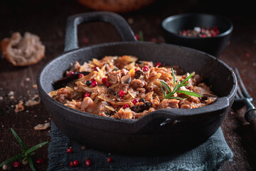Spicy and homemade stew made of beef and sauerkraut.