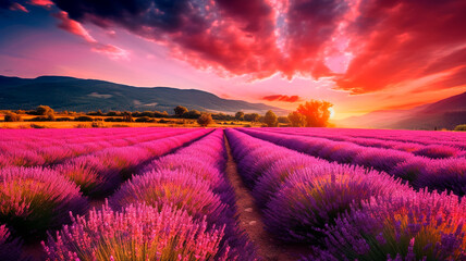 Obraz na płótnie Canvas lavender fields in the sunset. Generative AI
