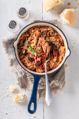 Homemade and tasty stew made of cabbage and beef.
