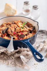 Hot and spicy stew made of cabbage and beef.