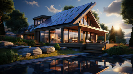 Illuminating Tomorrow: The Future of Solar Power in House Building. Generative AI - obrazy, fototapety, plakaty