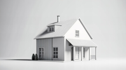 Isolated mockup of a 3D house standing on a white surface. Generative AI technology.