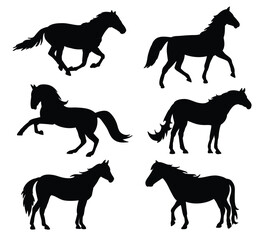Black Silhouette of Horses isolated on white background