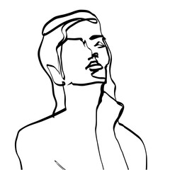 single contour line abstract female portrait character
