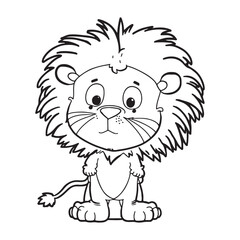 A little cute childish vector lion smiling. Vector illustration for coloring book