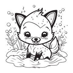 A little cute childish vector foxy smiling. Vector illustration for coloring book