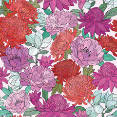Seamless pattern with various flowers. - 631754599
