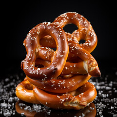 Pretzels on a black background.