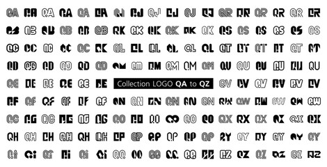 Collection LOGO QA to QZ. Abstract logos mega collection with letters. Geometrical abstract logos