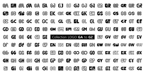 Collection LOGO GA to GZ. Abstract logos mega collection with letters. Geometrical abstract logos