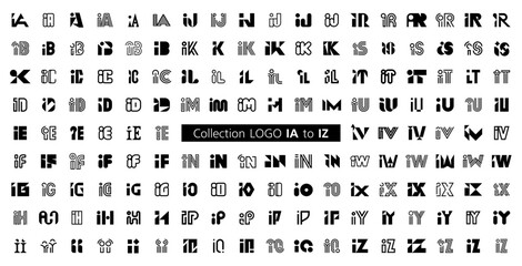 Collection LOGO IA to IZ. Abstract logos mega collection with letters. Geometrical abstract logos
