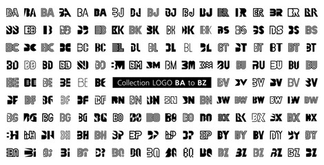 Collection LOGO BA to BZ. Abstract logos mega collection with letters. Geometrical abstract logos