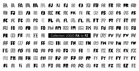 Collection LOGO FA to FZ. Abstract logos mega collection with letters. Geometrical abstract logos