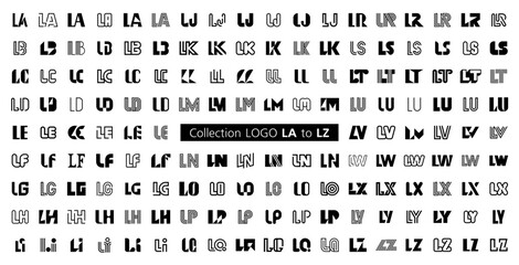 Collection LOGO LA to LZ. Abstract logos mega collection with letters. Geometrical abstract logos