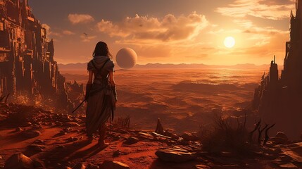 Obraz premium Sunrise over the mountains. AI generated art illustration.