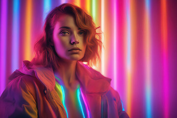 beautiful woman portrait neon lights