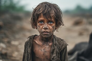 poor hungry child looking at the camera
