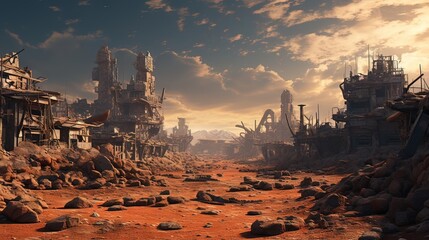 Sunrise over the mountains. AI generated art illustration.