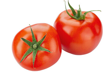 Two fresh red tomato isolated on white.