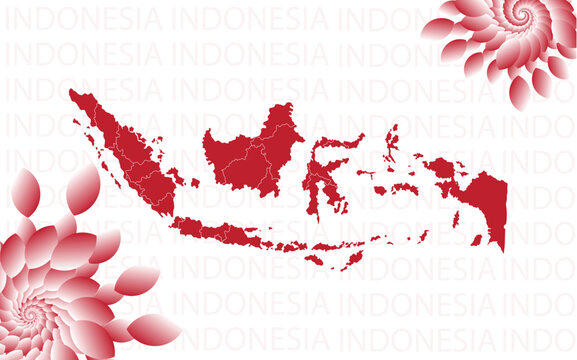 Red Indonesia map separated on the provinces