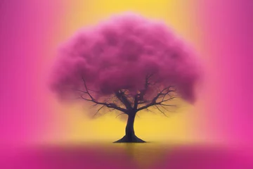 Tuinposter tree silhouette with pink background © Shubham