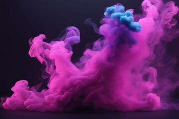 smoke of pink and purple ink on black background. abstract background, swirling, irling water, underwater paint