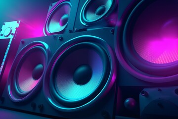 Loudspeakers purple light audio. Generate Ai - obrazy, fototapety, plakaty