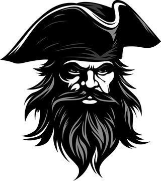 Pirate emblem. Mascot captain warrior illustration isolated on white. Image of corsair portrait for company use or tattoo.