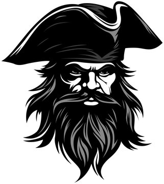Pirate emblem. Mascot captain warrior logo illustration isolated on white. Image of corsair portrait for company use or tattoo.