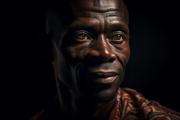 african man with dark background basking in the light with eyes close