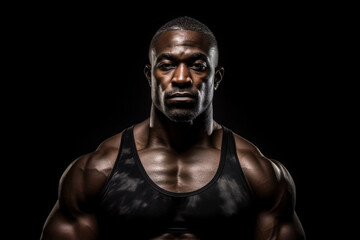 Fototapeta na wymiar Black man studio portrait, fitness, strength, and power, dark light photography