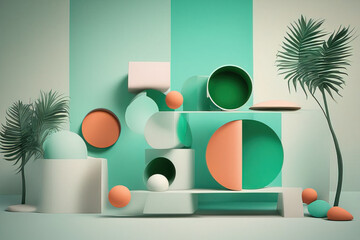abstract geometric shape with podium. 3 d render.
